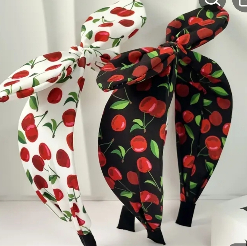 🆕️🍒 CHERRY TOP TIE / BOW WIDE HEADBANDS - SET OF 2🍒